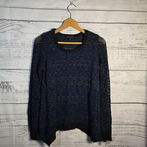 Signature Studio Casual Loose Knit Sweater Navy And Black Womens Size Small